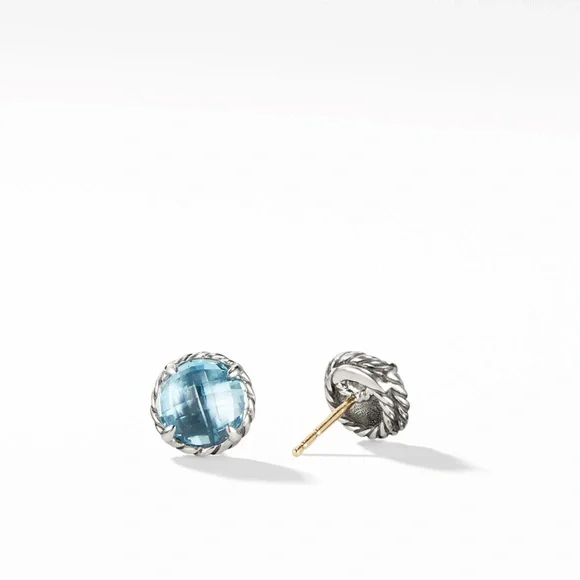 David Yurman Petite Chatelaine Stud Earrings in Sterling Silver with Blue Topaz - Picture 2 of 6